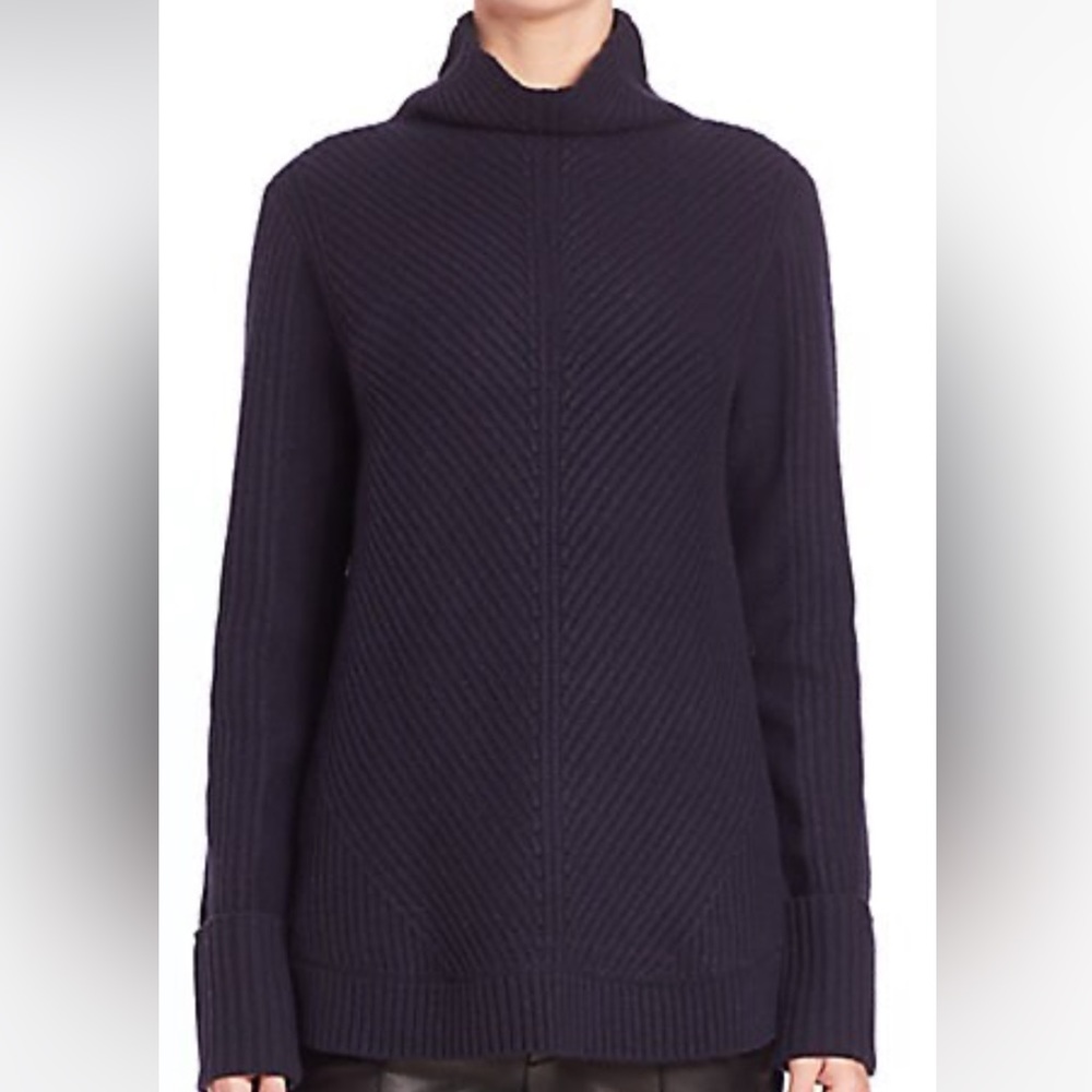 💙Vince💙EUC SMALL Directional Wool & Cashmere Ribbed Sweater in Coastal (Navy)